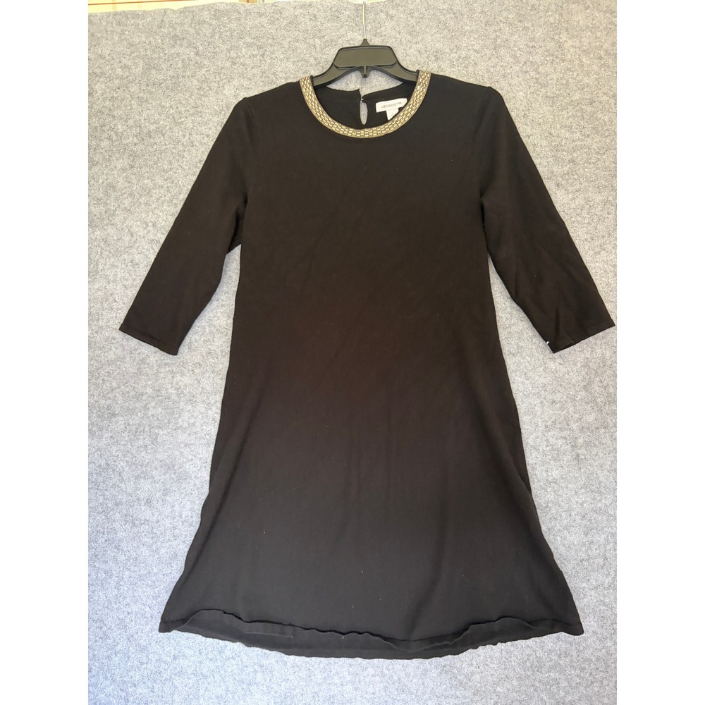 Liz Claiborne Womens Black Embellished Neckline Knit‎ Shift Dress Size L Holiday
